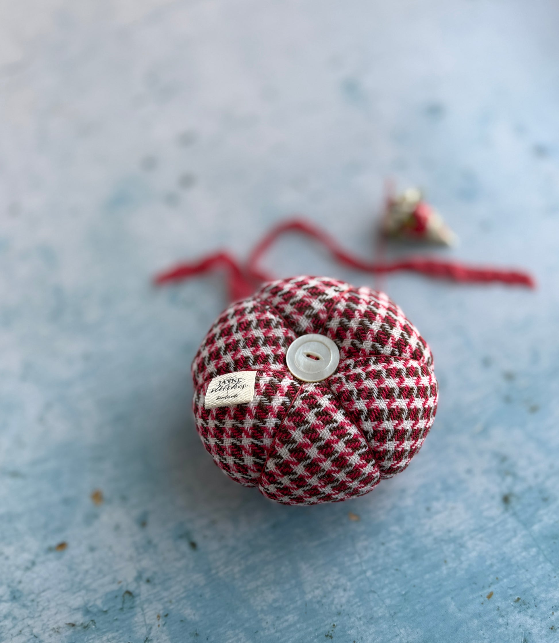 Handmade Tomato Pincushion: Vintage Wool & Tiny Strawberry image 4