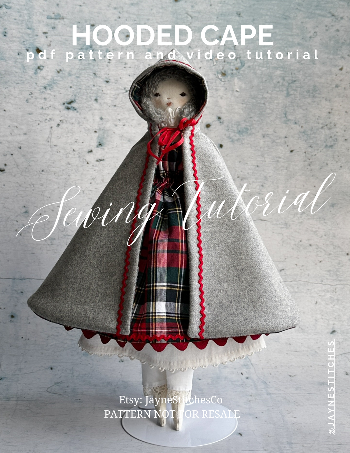 Meredith Cloth Doll Hooded Cape PDF Pattern & Video Workshop