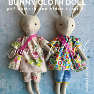 Bunny Doll Pattern & Video Workshop | Cloth Bunny, Dress, Pantalettes and Tote Bag